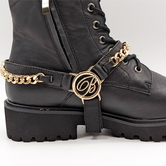 Blumarine Women Logo Chain Harness Combat Boots Size 9.5M EUR 40 - Picture 3 of 9